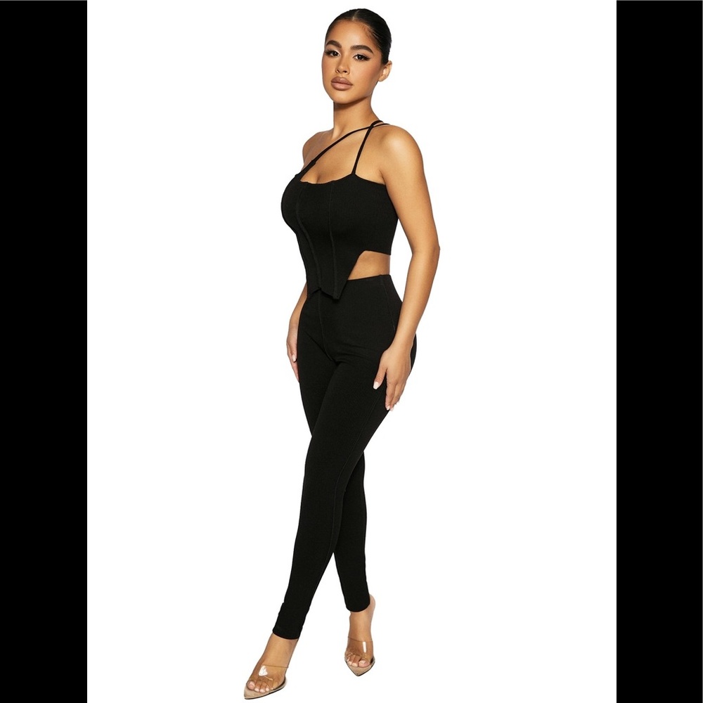 Naked Wardrobe Sleeveless Black Cutout Crop Top with Asymmetric Straps